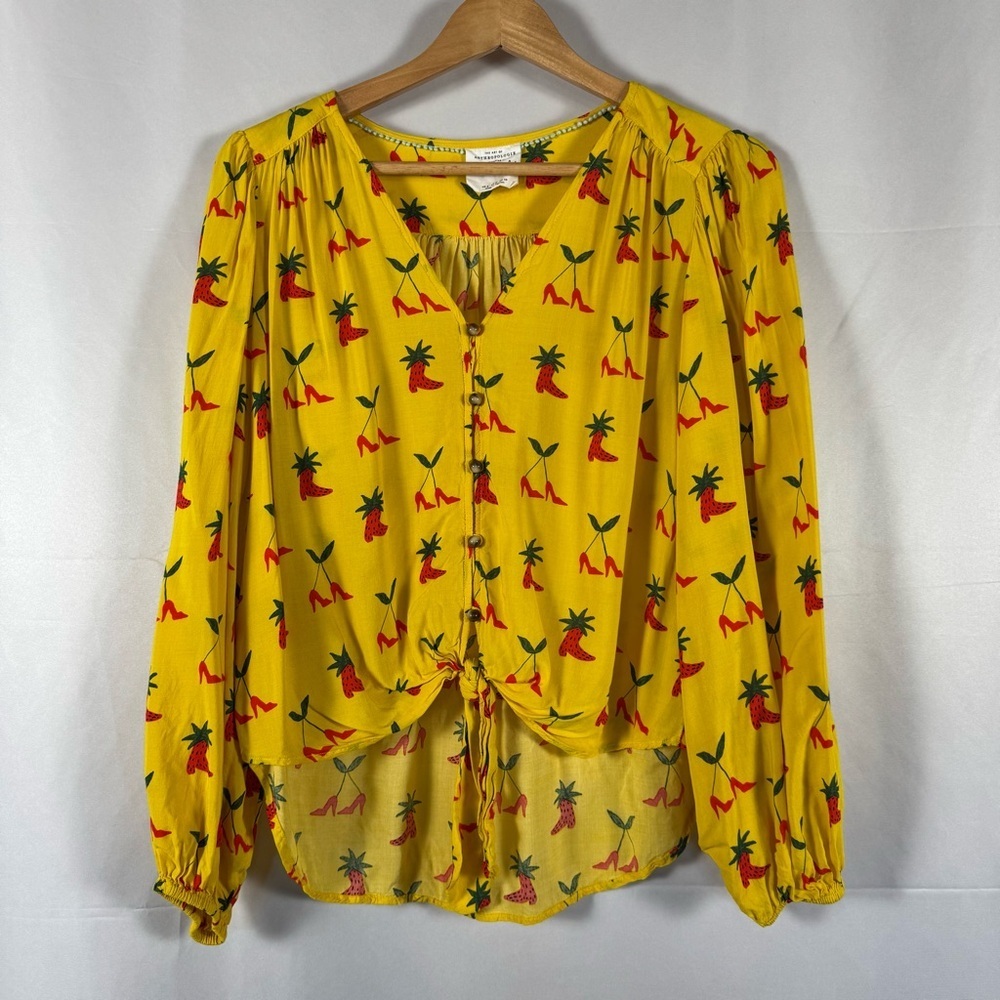 Anthropologie Kendra Dandy Top Whimsy Western Cowgirl Tie Front Fun Flirty 4